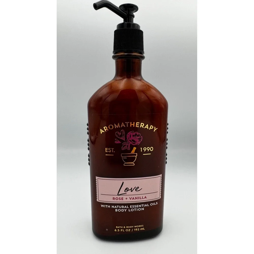 2018 Vintage Bath & Body Works Aromatherapy Love Rose Vanilla Glass Lotion 6.5oz